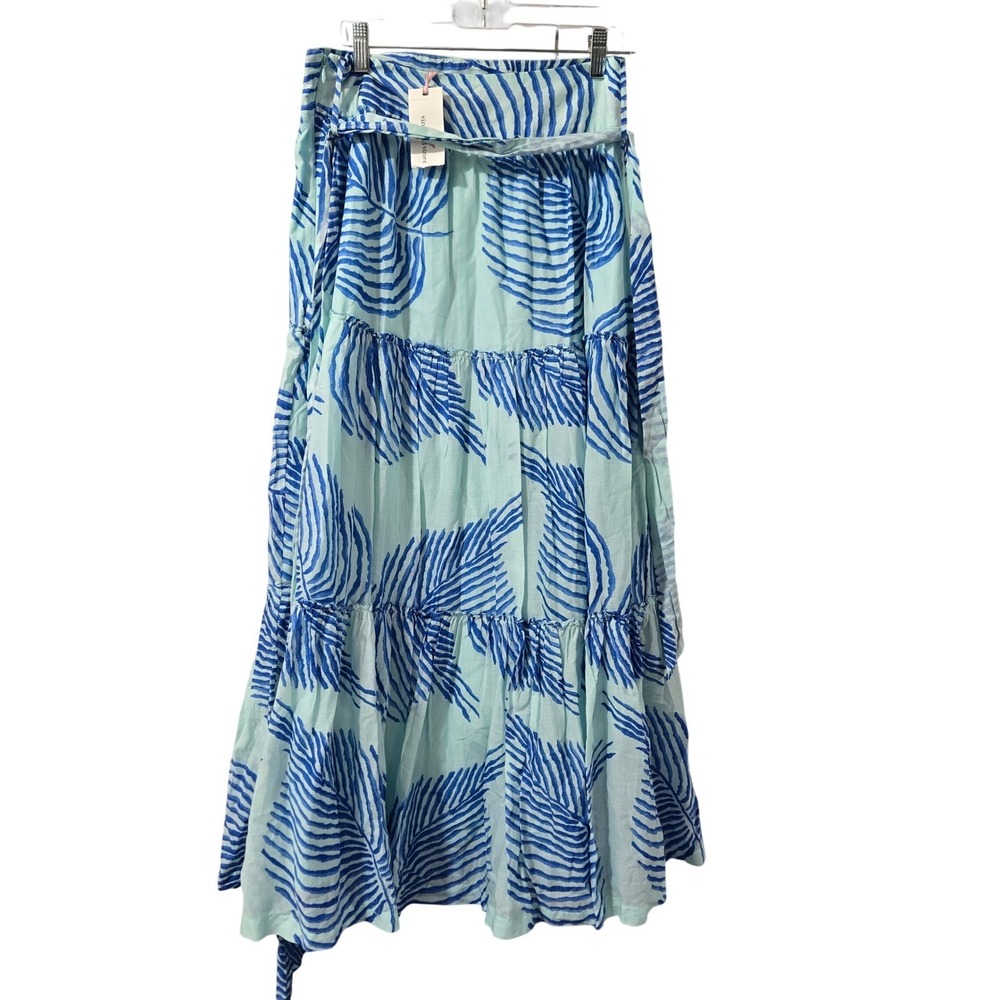 Vineyard Vines Womens Palm Frond Maxi Skirt Blue Cotton Tiered Size 8 NWT